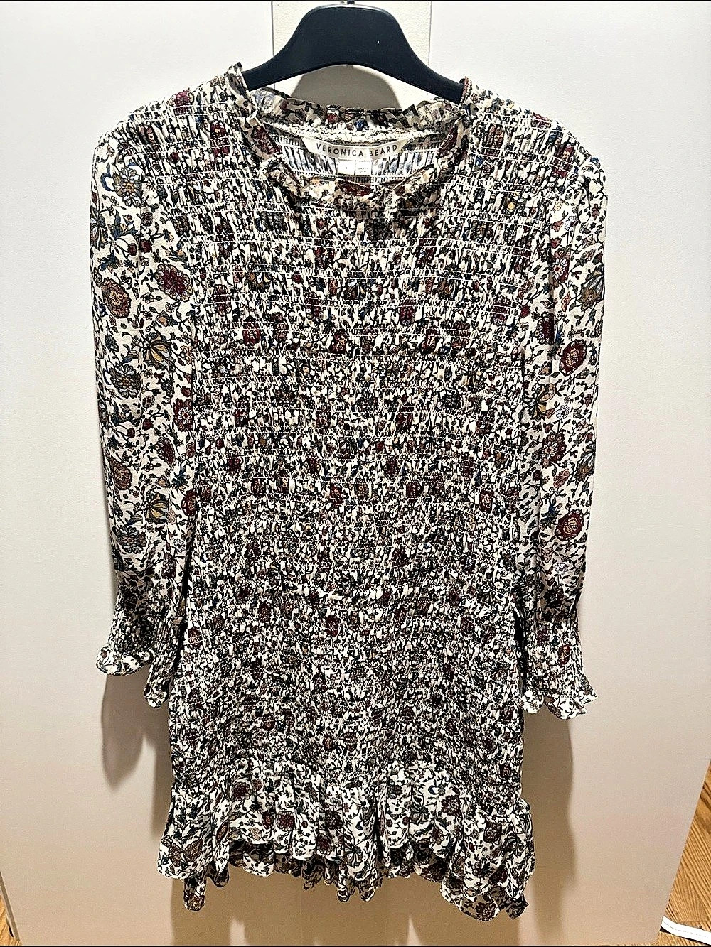 Veronica Beard Saera Silk Floral Mini Dress White & Brown Size 4